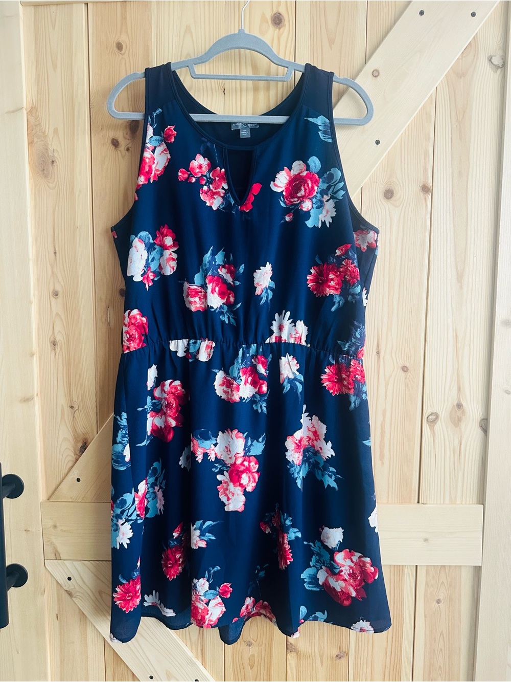 Market & Spruce Navy Floral Sleeveless Dress XL Keyhole Neck